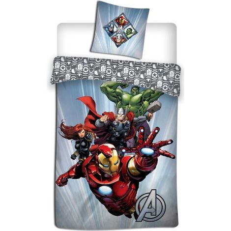 Parure de lit enfant Avengers – Housse 140 cm x 200 cm en 100% polyester – Design réversible Hulk, Thor, Iron Man, Black Widow – Aymax (1/2)