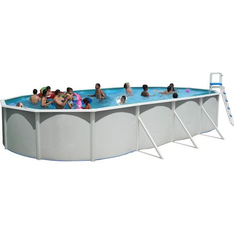 Piscine hors sol acier ovale 7.30 x 3.66 x 1.20m – Parois laquées blanches – Filtration à sable incluse – Volume 29m3 – TOI