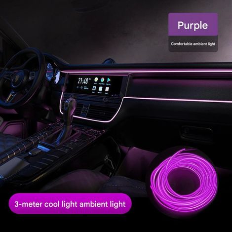 3M USB-LED-Innenraumleuchte für Autos – Dekorative Beleuchtung für Armaturenbrett und Mittelkonsole, einfache Installation (3M Lila Version für die Mittelkonsole) Lila