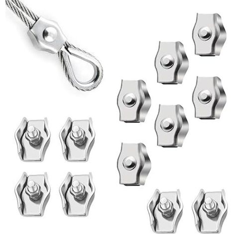 12 Pièces Pince Câble Métallique M3 Serre-câbles en Acier Inoxydable Simplex Serre Cable Acier pour Les Chantiers de Construction et Les Navires (1/4)