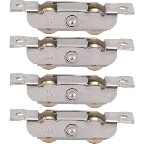 4 Pièces Porte Coulissante Tandem Rouleau Assemblage Acier Inoxydable Cuivre Roulement à Billes Porte Rouleau pour Porte en Verre (Roue concave) (1/5)