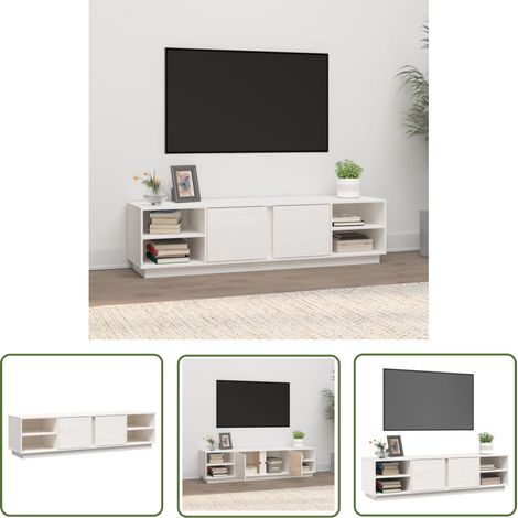 The Living Store Meuble TV Blanc 156x40x40 cm Bois de pin massif - Meubles Tv - Meuble Tv - Support Tv - Unité Tv - Meuble Blanc (1/5)