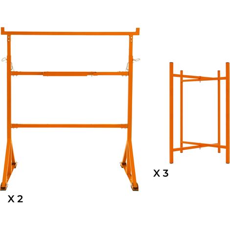 Caballetes de Obra + Soportes Mampostería 75 cm 5 Piezas (2 Caballetes + 3 Soportes) Regulables 200 kg Acero Profesional Bandeja y Ganchos Plegables Construcción Bricolaje (1/5)