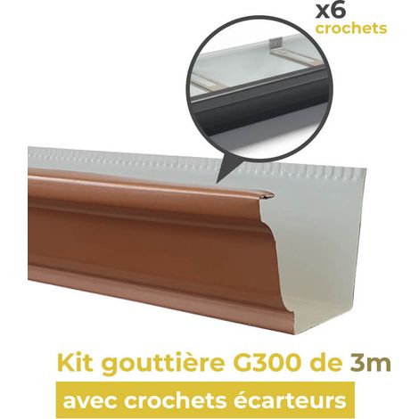 Kit gouttière aluminium G300 de 3m avec 6 crochets écarteurs cuivre - ALUHOME