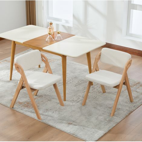 Sedie pieghevoli imbottite in legno di faggio beige, set da 2 (1/5)