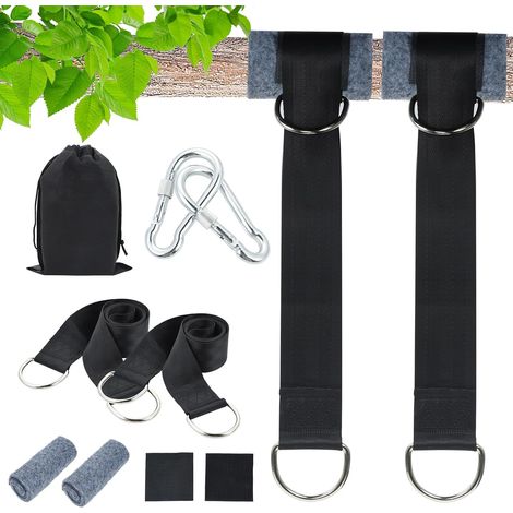 Lot de 2 Sangles de Suspension Robustes de 1,5 m pour hamac en Polyester avec 2 mousquetons et Tapis de Protection d'arbre pour hamac d'arbre, Camping, randonnée (1/5)
