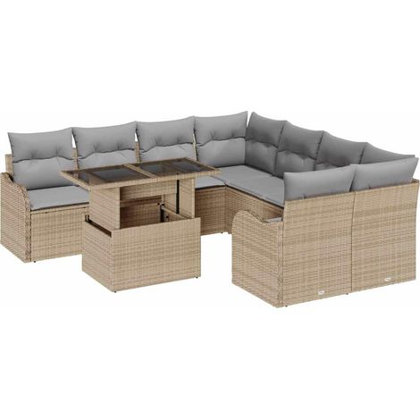 Maison Exclusive - Set Divano da Giardino 9 pz 8-Numero di posti Beige Polyrattan (1/5)