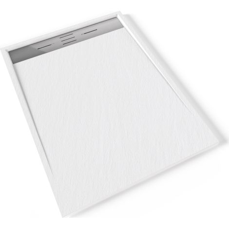 HIEMAL INOX Receveur de douche 90 x 120 cm résine Blanc aspect ardoise + bonde inox incluse - Salle de bain (1/5)