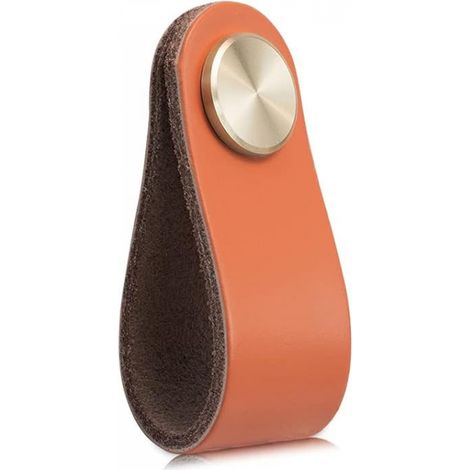 Poignée Meuble Cuir, Bouton Porte Placard Poignee Cuir Bouton de Tiroir, Poignee de Meuble Vintage pour Armoires, Commode(Orange Clair, Monotrou) (1/5)
