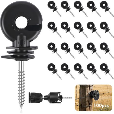 100 Pièces Isolateurs Annulaires pour Clôture Électrique, Isolateurs pour Clôture de Pâturage avec Clé à Douille, Poteaux Annulaires Isolateurs à Visser pour Cordes, Fils et Brins (1/5)