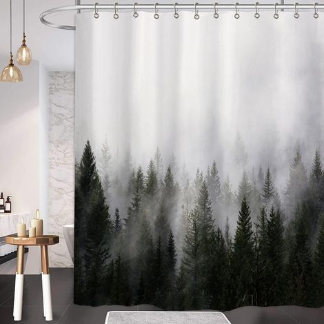 Rideau de Douche 180x200 Anti Moisissure Store Douche Vert Forêt pour Baignoire Rideaux Jungle Tissu Lavable Machine Impermeable Moderne Shower Curtain Salle de Bain avec 12 Crochet (1/5)