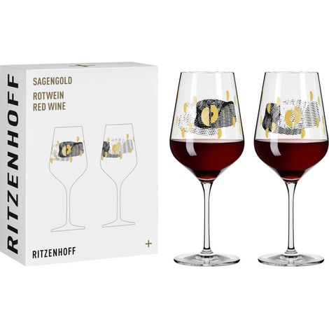 Verre à vin rouge 500 ml - Série n° 2 - Set de 2 verres avec motif de raisin, or véritable - Made in Germany (1/5)