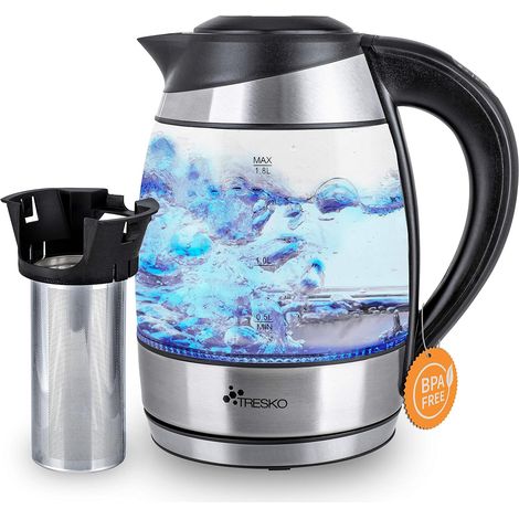 Bouilloire électrique en cristal 1.8 L avec infuseur à thé et filtre à eau Illumination LED 2200W Température réglable Fonction de Maintien au Chaud (1/5)
