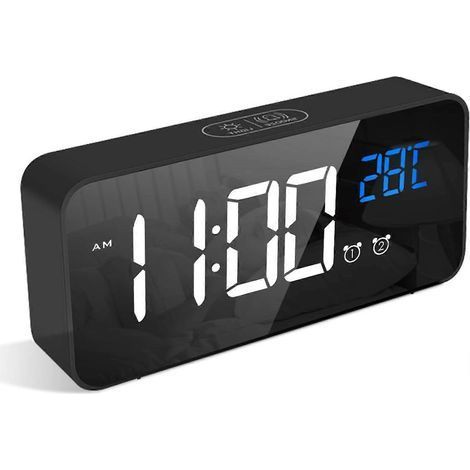 Digital Alarm Clock, LED Alarm Clock with Snooze Function, Charges USB Ports (Black) (1/4)