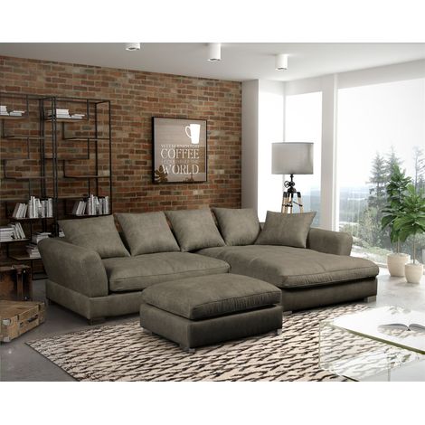 Ecksofa Sofa TIZIAN inkl. Hocker in Stoff Preston Hellbraun Ottomane Rechts (1/2)