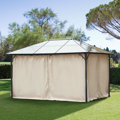 Murs Latéraux Kiosque 48 Crochets Anneaux Pergola Aménagement Extérieur Beige 3,5x2m
