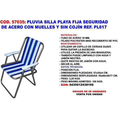 pluvia silla playa-camping fija acero ø18mm 51x53x75 xyc047pl617