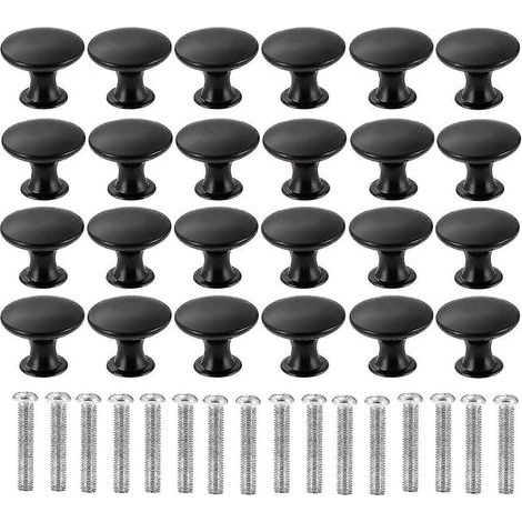Juego de 24 pomos redondos para puerta, de 30 mm, con acabado negro mate y forma de seta. (1/3)