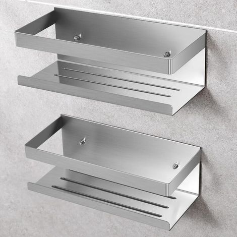 Etagere Douche sans Percage, 2 PCS Rangement Douche en Acier Inoxydable SUS304, Etagere Salle de Bain pour Le Gel Douche et Le Shampooing (Argento - 2 PCS) (1/5)