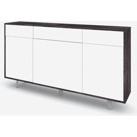 Moderne Wohnzimmer-Kommode Velbruk mit 3 Türen und 3 Schubladen - Weiß - Schwarz