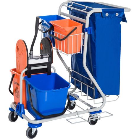 Carrello Pulizie Professionale 4 Secchi 18L/6L con Ruote Blu e Arancione (1/5)