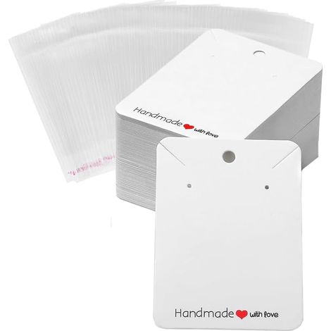 Tarjetas de exhibición de pendientes de papel kraft blanco con 100 tarjetas para la parte posterior de los pendientes y 100 tarjetas autosellantes para exhibición de collares y empaques de joyería. (1/5)