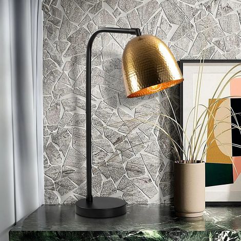 [NEUWERTIG] B-Ware Opviq Tischleuchte Lampe Tattoo 5031 Gold Patiniert Metall Schwarz 52 Cm E27