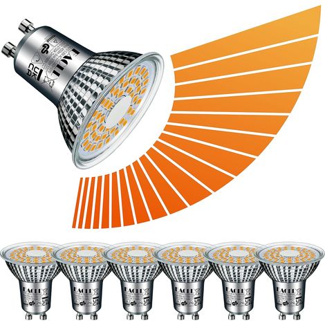Ampoules LED GU10 Blanc Chaud 5.8W, Lot de 6, Dimmable Spot avec Luminosité et Température de Couleur Réglables en Continu (2000K-2700K), AC 230V Sans Scintillement, Convient pour Variateur (1/5)