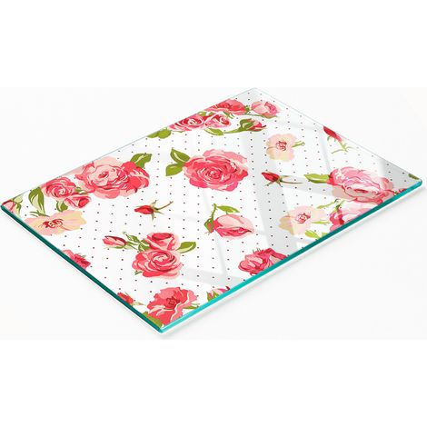 Planche décorative multifonctionnelle pour cuisine, en verre trempé, motif roses, 80 x 52 cm (1/5)