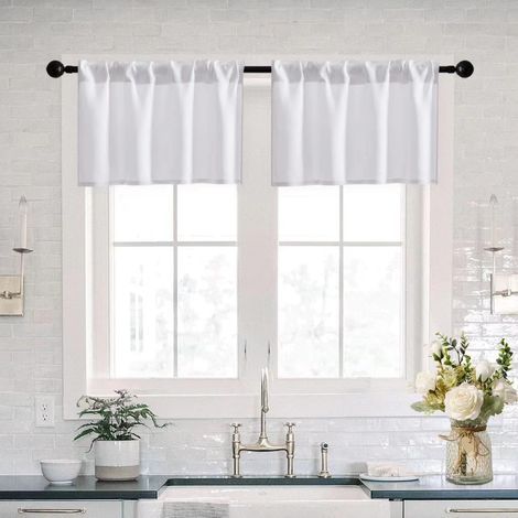 Cantonnière de cuisine imperméable avec couvre-tringle de 40 cm pour petites portes d'entrée et fenêtres, lot de 2 - Blanc (1/5)
