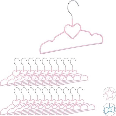 Cintres enfants, set de 20, cintres bébé, décoratifs, chemises, t-shirts, motif cœur, 30 cm, métal et pvc, rose (1/5)