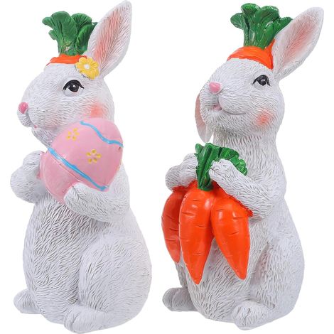 Lot de 2 Figurines Lapins en Résine Blanche, Mini Décorations de Printemps pour Intérieur et Jardin, Petites Statues Lapins Pâques, Ornement Féerique pour Décoration (1/5)