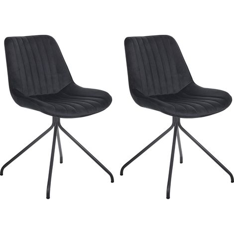 Set di 2 sedie da sala da pranzo imbottite in velluto senza braccioli con base a croce nero Navasota
