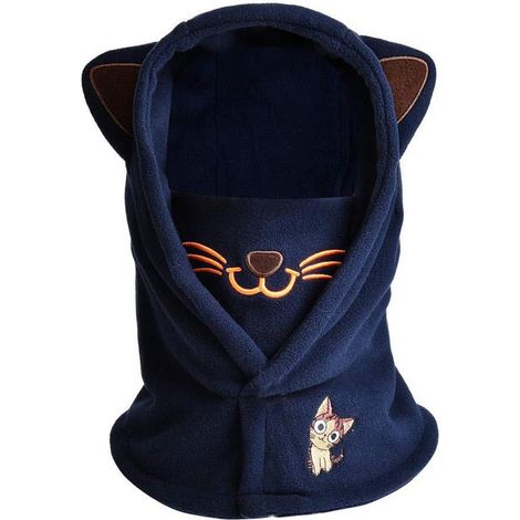 Kinder Sturmhaube Fleece warm winddicht verstellbar 4-12 Jahre Katze Marineblau (1/5)
