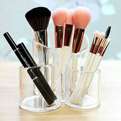 Rangement Maquillage,Support de pinceaux de Maquillage en Acrylique,3 Fente Organisateur,pour Pinceaux,Brosse Boîte de rangement (1/4)