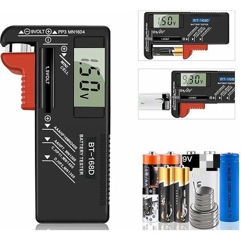 Tester digitale per batterie, tester universale per batterie, tester per batterie AA, AAA, C, D, PP3, 9V, 1.5V, batterie a bottone - Funziona anche senza batterie (1/5)