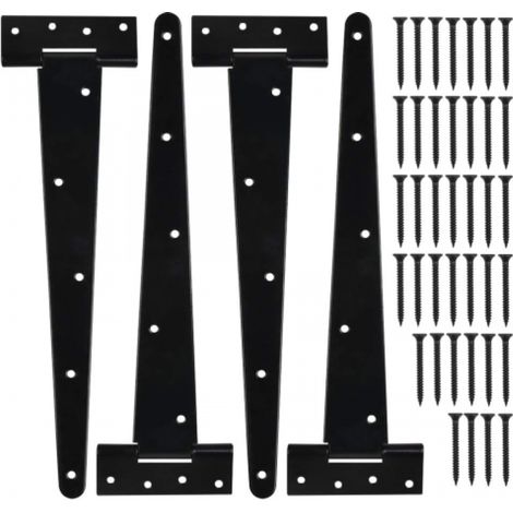 YMYNY 4Pcs 12 Inch T Hinges Door Hinges, Heavy Duty T Hinge Barn Door Hinges with Screws, for Factory Gates, Warehouse Gates, Garden Gates, Black Varnished (1/4)