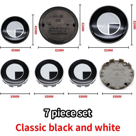 (45 82 82 4X 68mmYT) - Logo BMW noir et blanc pour voiture, emblème de capot avant, badge arrière, enjoliveur de roue, autocollant de volant 45 mm, accessoires (1/5)