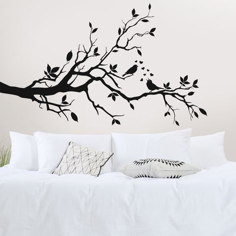 Sticker Mural - Branche Oiseaux - 27x46 cm - Noir (1/3)