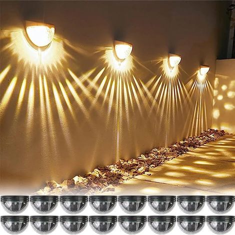 Lot de seize lampes murales solaires demi cercle étanches pour terrasse et jardin éclairage de clôture et allée lumière blanche chaude (1/5)