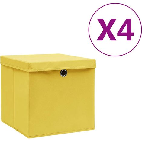 Boîtes de rangement avec couvercles 4 pcs-Coffre de rangement-Stockage Rangement 28x28x28 cm Jaune 162091 (1/5)