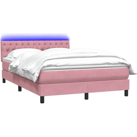 Sommier à lattes de lit avec matelas et LED rose 160x220 cm velours vidaXL (1/5)