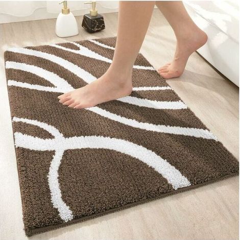 Brown Non-Slip Microfiber Bath Mat 50 x 80 cm, Absorbent and Soft Bathroom Rug, Machine Washable Floor Mat for Bathroom (1/5)