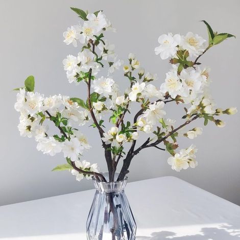 pcs Artificial Cherry Blossom Branches 49cm Japanese Artificial Cherry Blossom Fake Flower Decorative Wooden Bouquet for Decoration (White) (1/5)