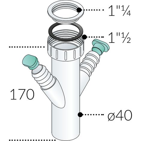 Tubo sifone pp orlato 1 ½ ø40 h170 2 attacchi lavatrice 297.116.6