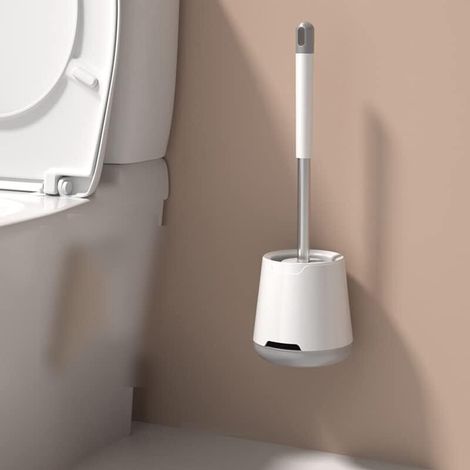 Silikon-Toilettenbürste mit langem Griff und Schnellverschluss-Abflusshalterung, zur Wandmontage oder als Badezimmerwerkzeug (1/4)