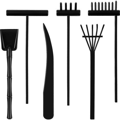 Lot de 6 mini râteaux de jardin Zen Rakes, outils de poussée en plastique pour table à sable, bureau à la maison ou sur table de travail.-15.5X5.5X0.8CM-Black (1/3)