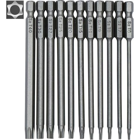 embouts de tournevis longs pour électriques et visseuses magnétiques Tige hexagonale 1/4" Tailles T6 à T40 Longueur 11 1/4 100 m (1/5)