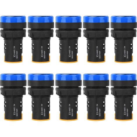 10 Ampoules LED BERM Voyant 22mm Bleu 220V AD16-22D/S Coque PC Ignifuge Lot de 10 (1/5)