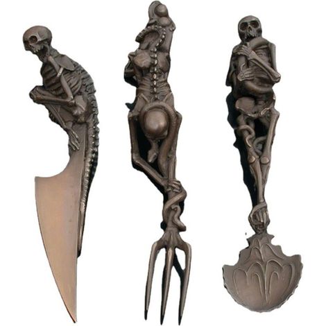 Ensemble de couverts métalliques squelette Halloween - fourchette, cuillère et couteau pour fête et décoration de table